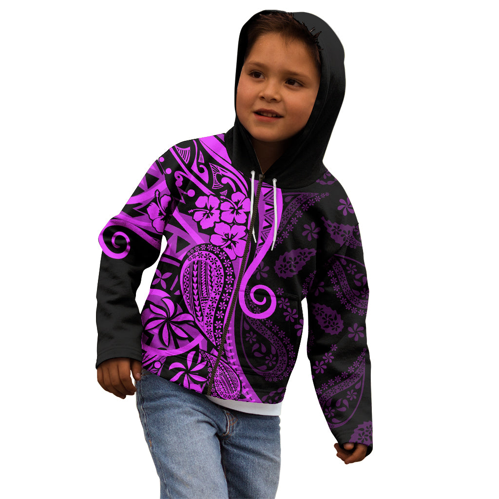 Polynesia Paisley Kid Hoodie Polynesian With Tropical Flowers - Purple LT14 - Polynesian Pride