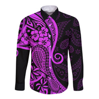 Polynesia Paisley Long Sleeve Button Shirt Polynesian With Tropical Flowers - Purple LT14 Unisex Purple - Polynesian Pride