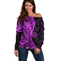 Polynesia Paisley Off Shoulder Sweater Polynesian With Tropical Flowers - Purple LT14 Women Purple - Polynesian Pride