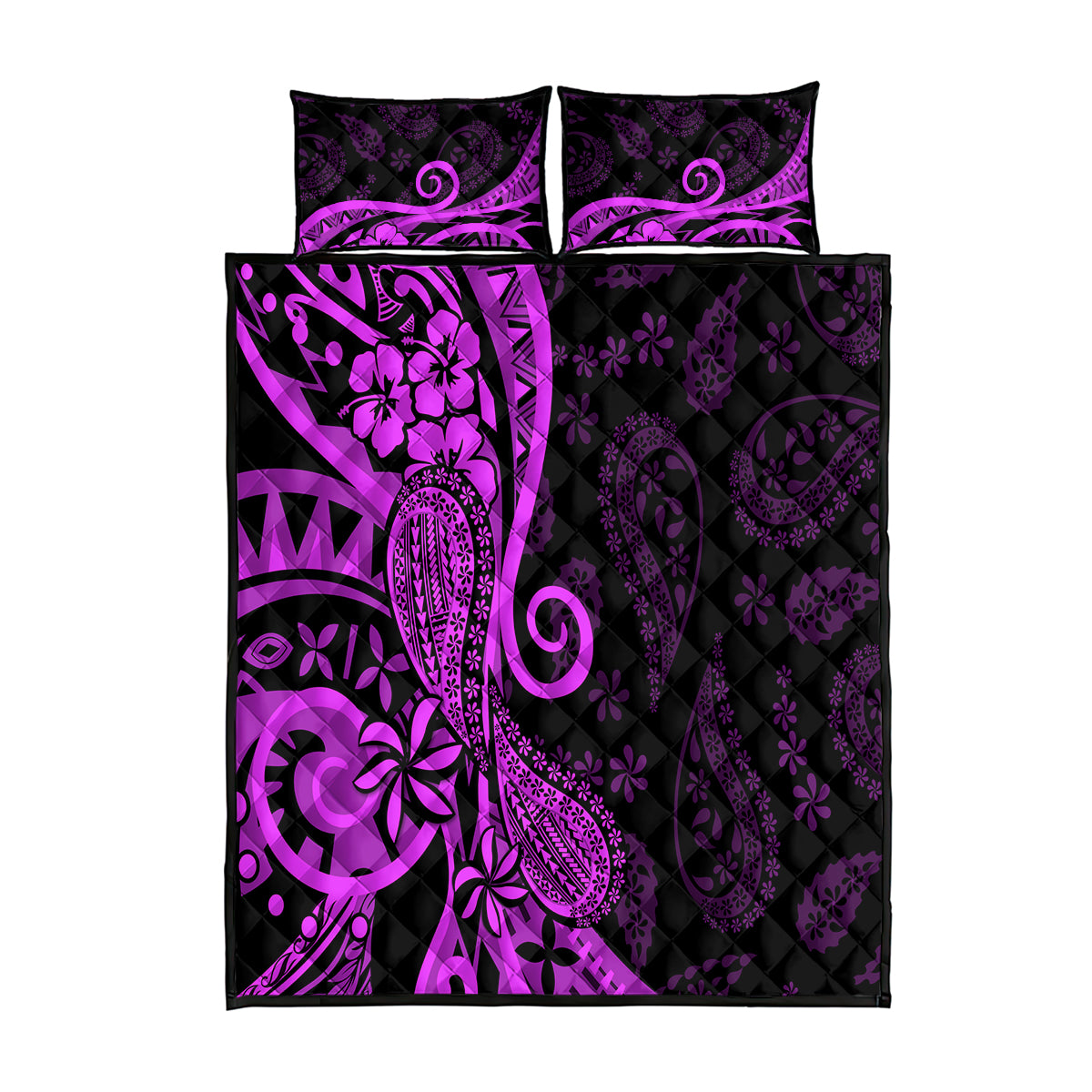 Polynesia Paisley Quilt Bed Set Polynesian With Tropical Flowers - Purple LT14 Purple - Polynesian Pride