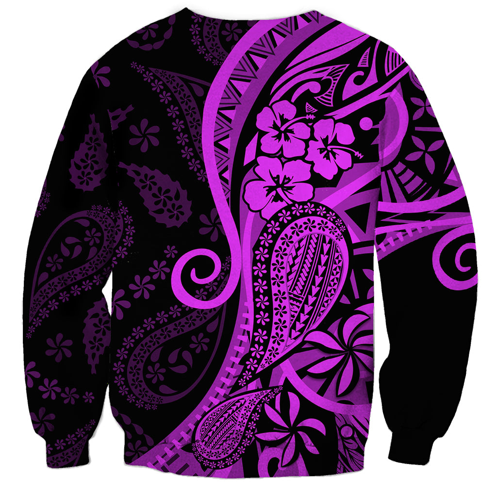 Polynesia Paisley Sweatshirt Polynesian With Tropical Flowers - Purple LT14 - Polynesian Pride