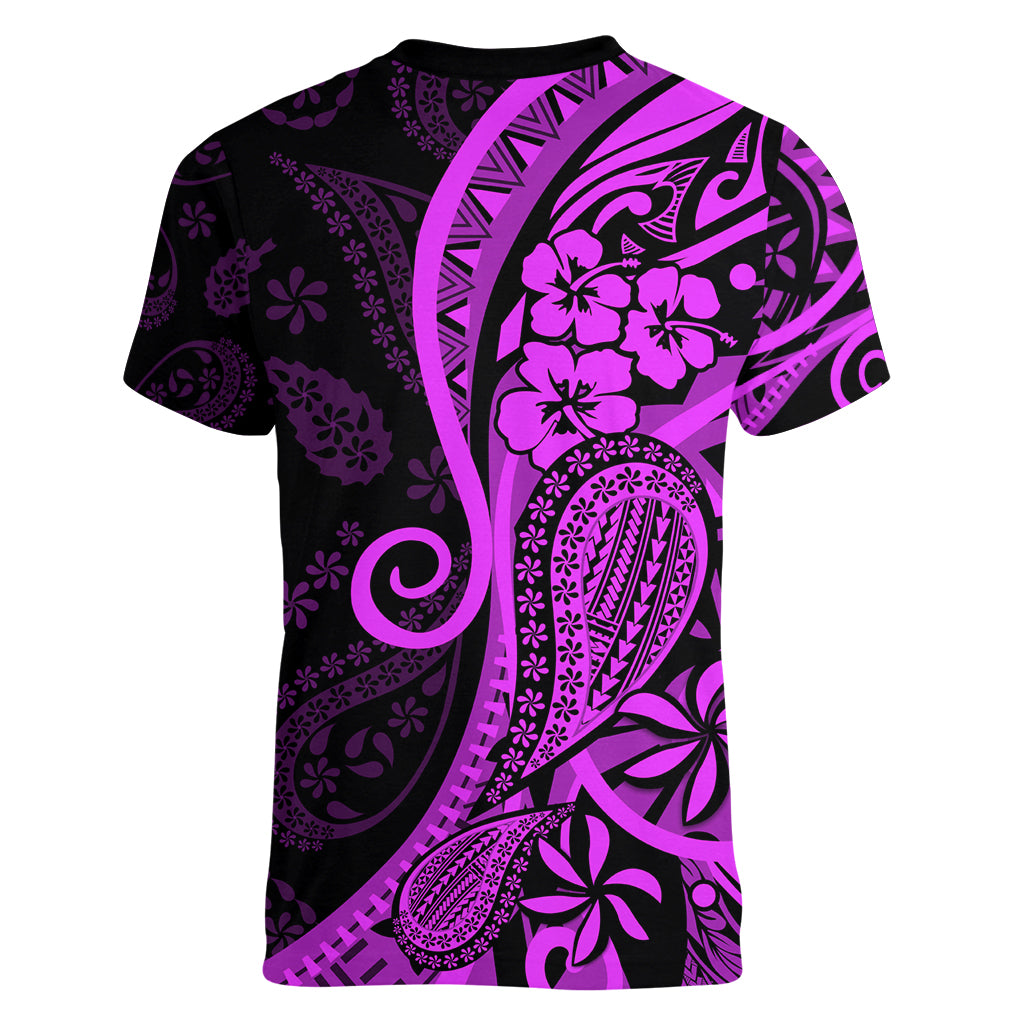 Polynesia Paisley Women V Neck T Shirt Polynesian With Tropical Flowers - Purple LT14 - Polynesian Pride