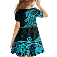 Polynesia Paisley Family Matching Off Shoulder Long Sleeve Dress and Hawaiian Shirt Polynesian With Tropical Flowers - Turquoise LT14 - Polynesian Pride