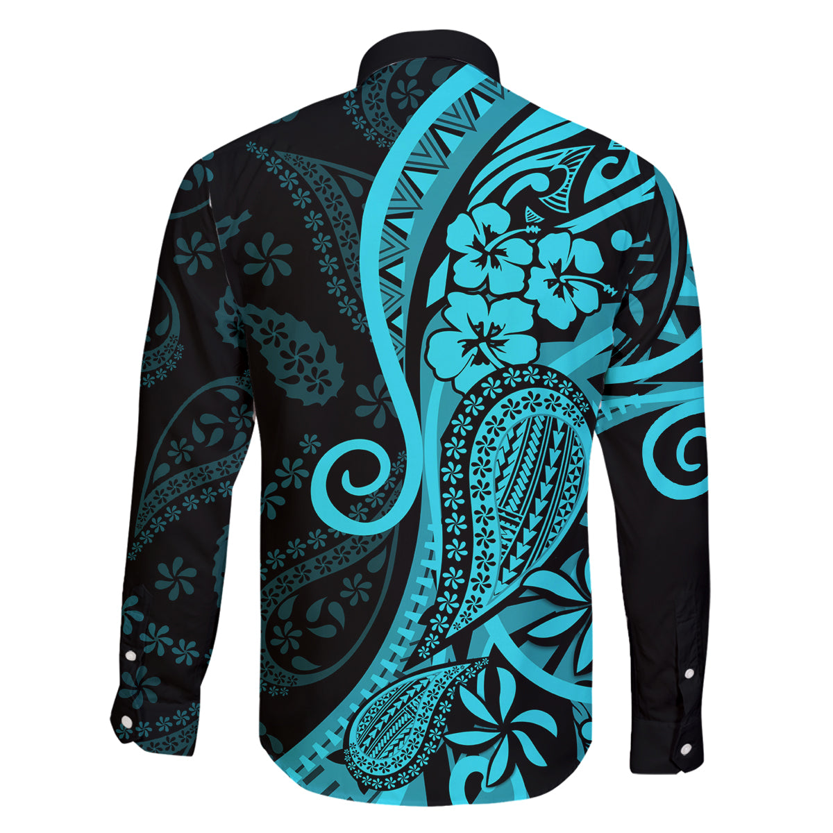 Polynesia Paisley Family Matching Off Shoulder Short Dress and Hawaiian Shirt Polynesian With Tropical Flowers - Turquoise LT14 - Polynesian Pride