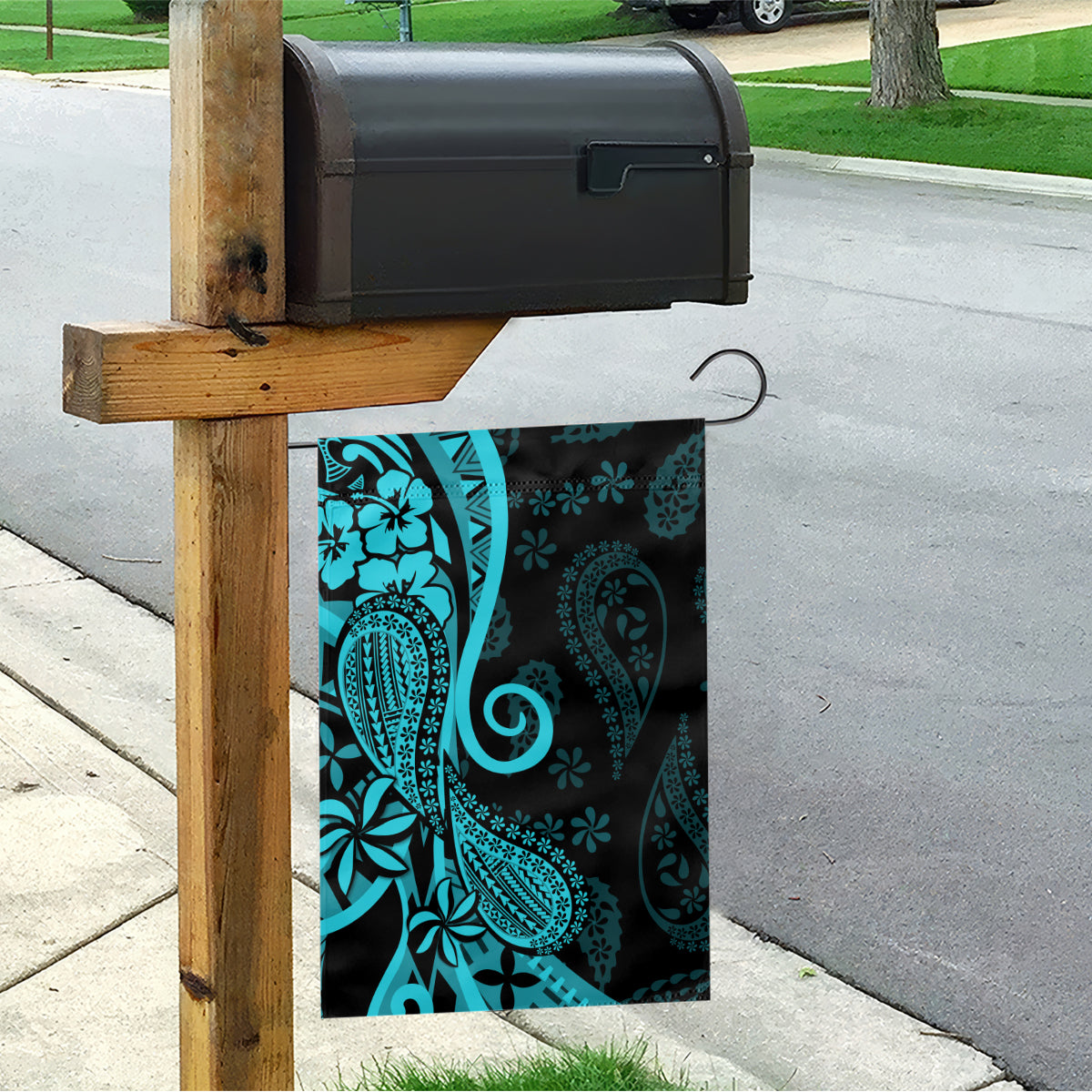 Polynesia Paisley Garden Flag Polynesian With Tropical Flowers - Turquoise LT14 - Polynesian Pride