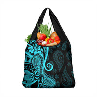 Polynesia Paisley Grocery Bag Polynesian With Tropical Flowers - Turquoise