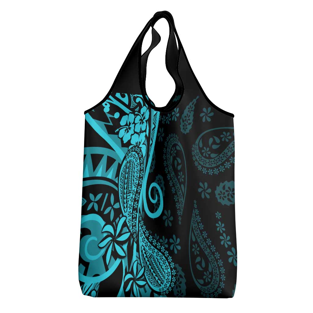 Polynesia Paisley Grocery Bag Polynesian With Tropical Flowers - Turquoise