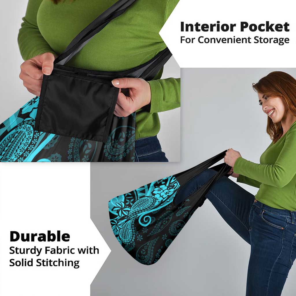 Polynesia Paisley Grocery Bag Polynesian With Tropical Flowers - Turquoise