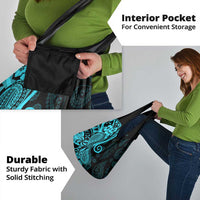 Polynesia Paisley Grocery Bag Polynesian With Tropical Flowers - Turquoise