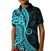 Polynesia Paisley Kid Polo Shirt Polynesian With Tropical Flowers - Turquoise LT14 Kid Turquoise - Polynesian Pride