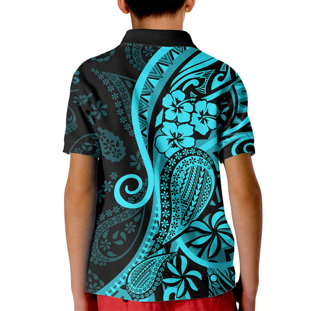 Polynesia Paisley Kid Polo Shirt Polynesian With Tropical Flowers - Turquoise LT14 - Polynesian Pride