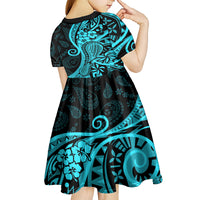 Polynesia Paisley Kid Short Sleeve Dress Polynesian With Tropical Flowers - Turquoise LT14 - Polynesian Pride