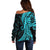 Polynesia Paisley Off Shoulder Sweater Polynesian With Tropical Flowers - Turquoise LT14 - Polynesian Pride