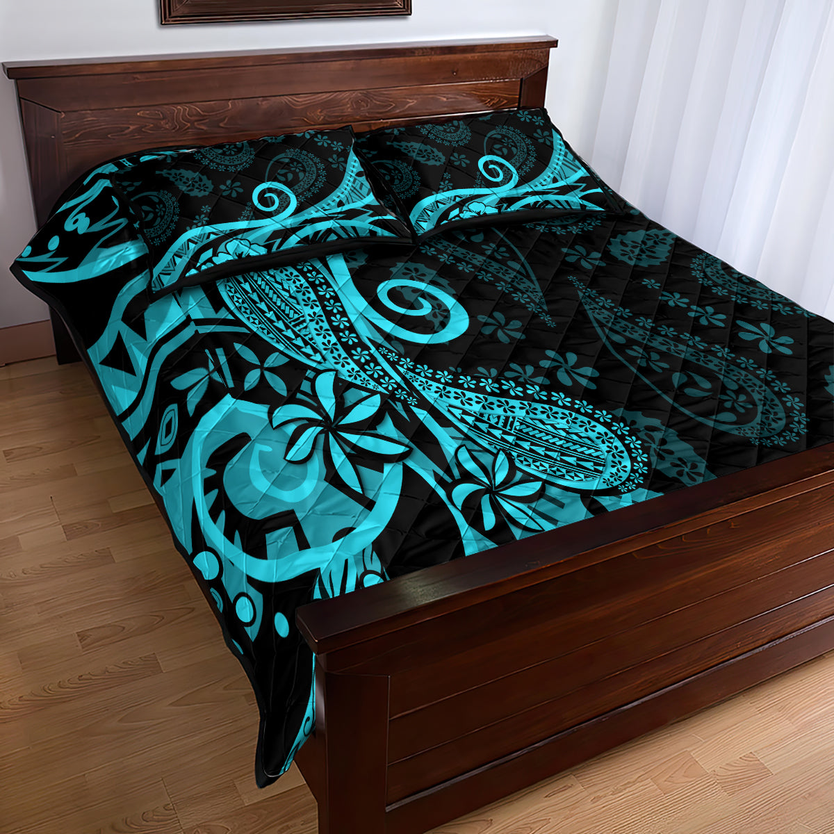 Polynesia Paisley Quilt Bed Set Polynesian With Tropical Flowers - Turquoise LT14 - Polynesian Pride