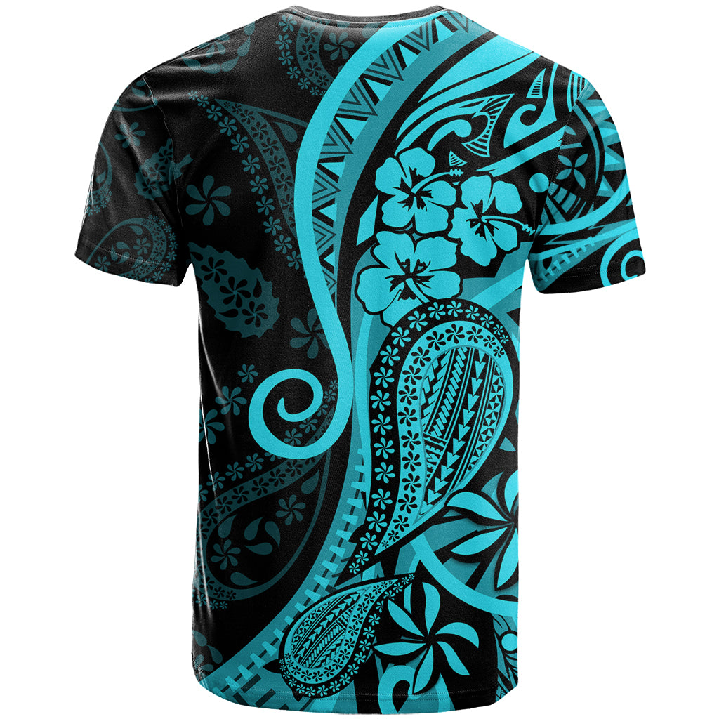 Polynesia Paisley T Shirt Polynesian With Tropical Flowers - Turquoise LT14 - Polynesian Pride