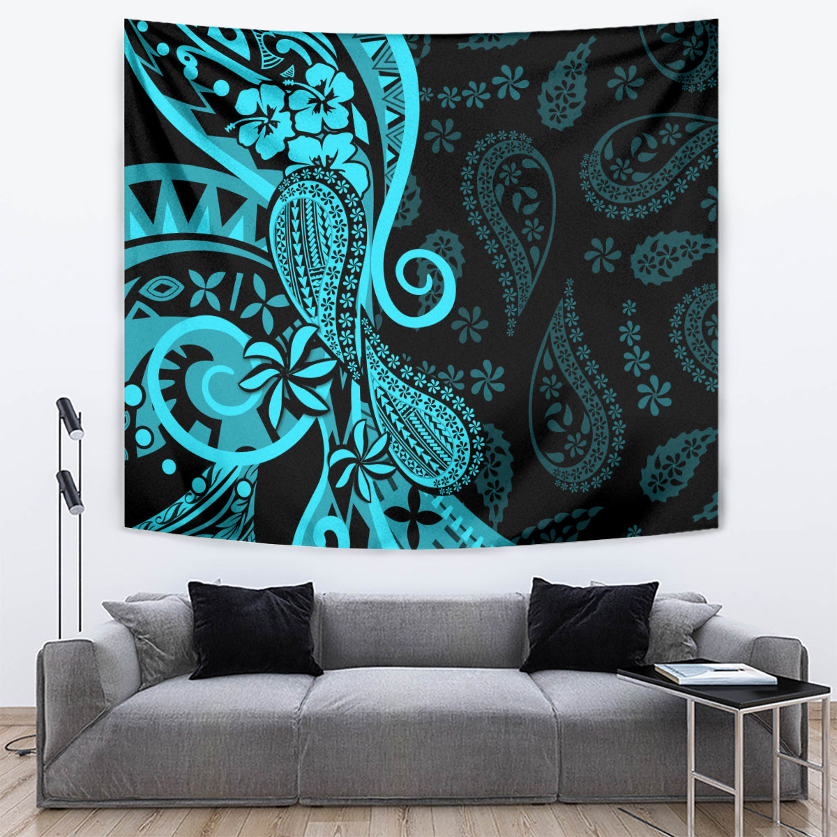 Polynesia Paisley Tapestry Polynesian With Tropical Flowers - Turquoise LT14 - Polynesian Pride