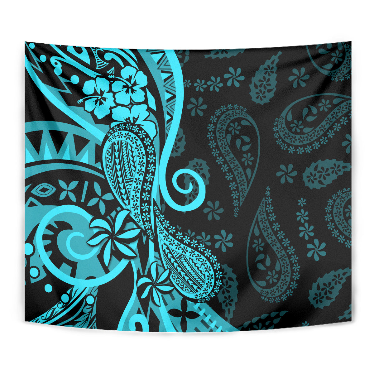 Polynesia Paisley Tapestry Polynesian With Tropical Flowers - Turquoise LT14 - Polynesian Pride