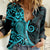 Polynesia Paisley Women Casual Shirt Polynesian With Tropical Flowers - Turquoise LT14 Female Turquoise - Polynesian Pride