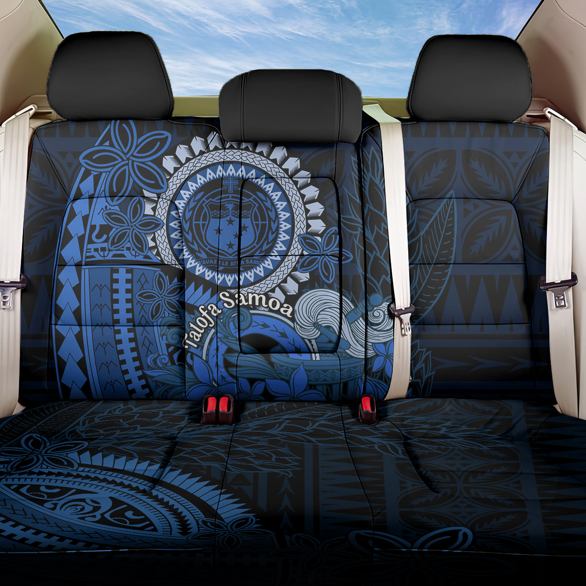Talofa Samoa Back Car Seat Cover Samoan Kava Bowl Siapo Pattern - Blue LT14 One Size Blue - Polynesian Pride
