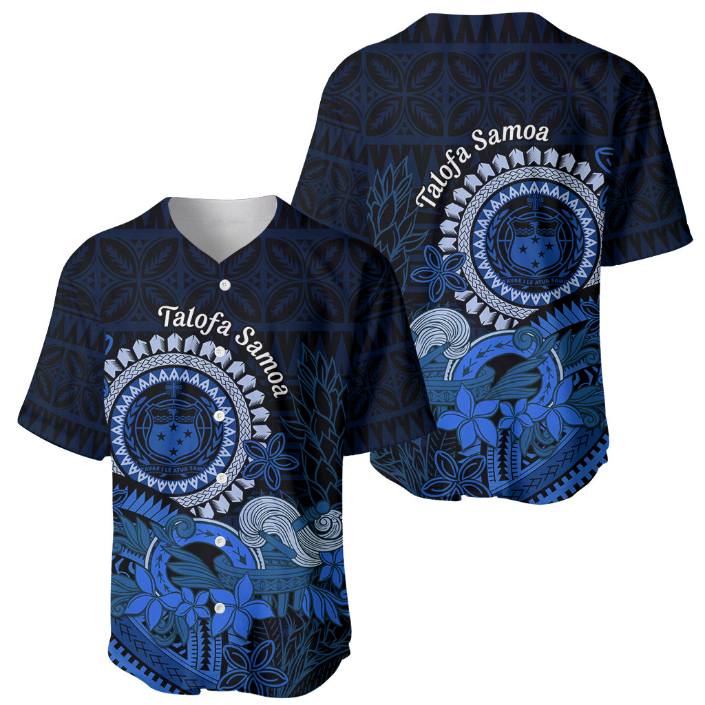 Talofa Samoa Baseball Jersey Samoan Kava Bowl Siapo Pattern - Blue LT14 - Polynesian Pride
