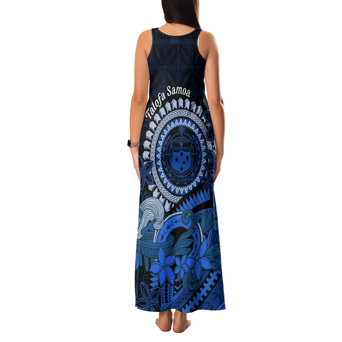 Talofa Samoa Family Matching Tank Maxi Dress and Hawaiian Shirt Samoan Kava Bowl Siapo Pattern - Blue LT14 - Polynesian Pride