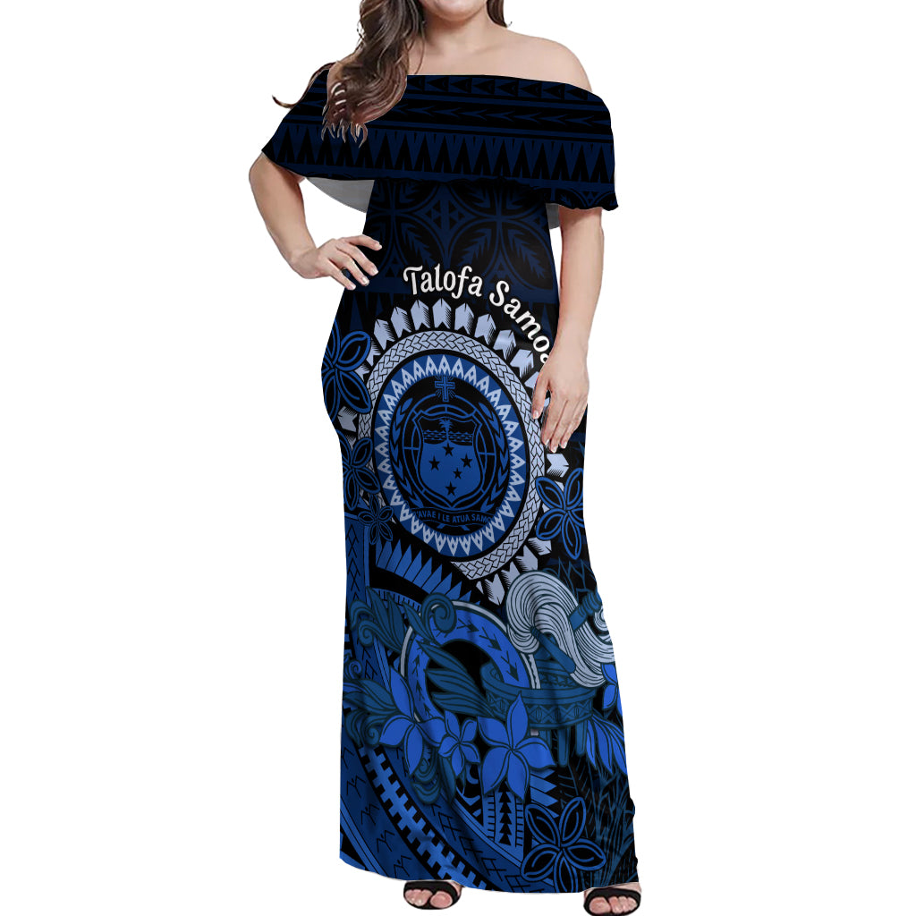 Talofa Samoa Off Shoulder Maxi Dress Samoan Kava Bowl Siapo Pattern