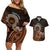 Talofa Samoa Couples Matching Off Shoulder Short Dress and Hawaiian Shirt Samoan Kava Bowl Siapo Pattern - Brown LT14 Brown - Polynesian Pride
