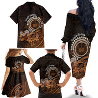 Talofa Samoa Family Matching Off Shoulder Long Sleeve Dress and Hawaiian Shirt Samoan Kava Bowl Siapo Pattern - Brown LT14 - Polynesian Pride