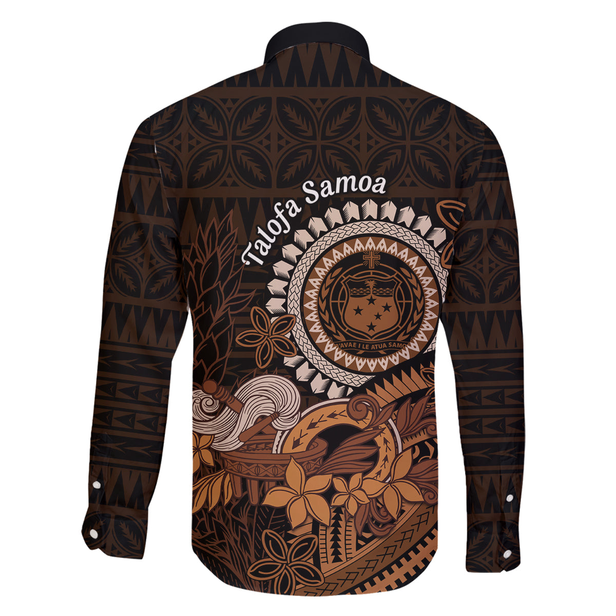 Talofa Samoa Family Matching Off Shoulder Long Sleeve Dress and Hawaiian Shirt Samoan Kava Bowl Siapo Pattern - Brown LT14 - Polynesian Pride