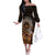 Talofa Samoa Family Matching Off Shoulder Long Sleeve Dress and Hawaiian Shirt Samoan Kava Bowl Siapo Pattern - Brown LT14 Mom's Dress Brown - Polynesian Pride