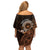 Talofa Samoa Family Matching Off Shoulder Short Dress and Hawaiian Shirt Samoan Kava Bowl Siapo Pattern - Brown LT14 - Polynesian Pride