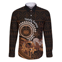 Talofa Samoa Family Matching Puletasi Dress and Hawaiian Shirt Samoan Kava Bowl Siapo Pattern - Brown LT14 Dad's Shirt - Long Sleeve Brown - Polynesian Pride