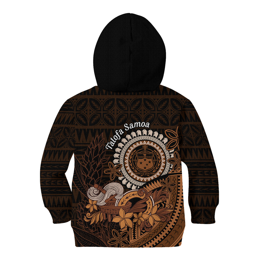 Talofa Samoa Kid Hoodie Samoan Kava Bowl Siapo Pattern - Brown LT14 - Polynesian Pride