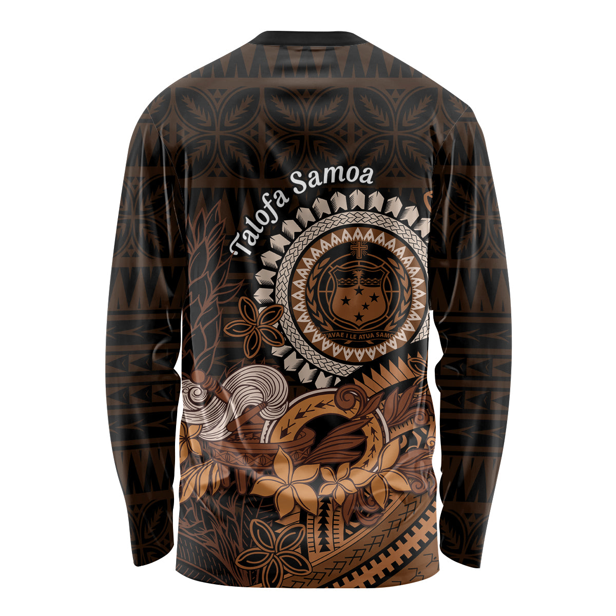 Talofa Samoa Long Sleeve Shirt Samoan Kava Bowl Siapo Pattern - Brown LT14 - Polynesian Pride