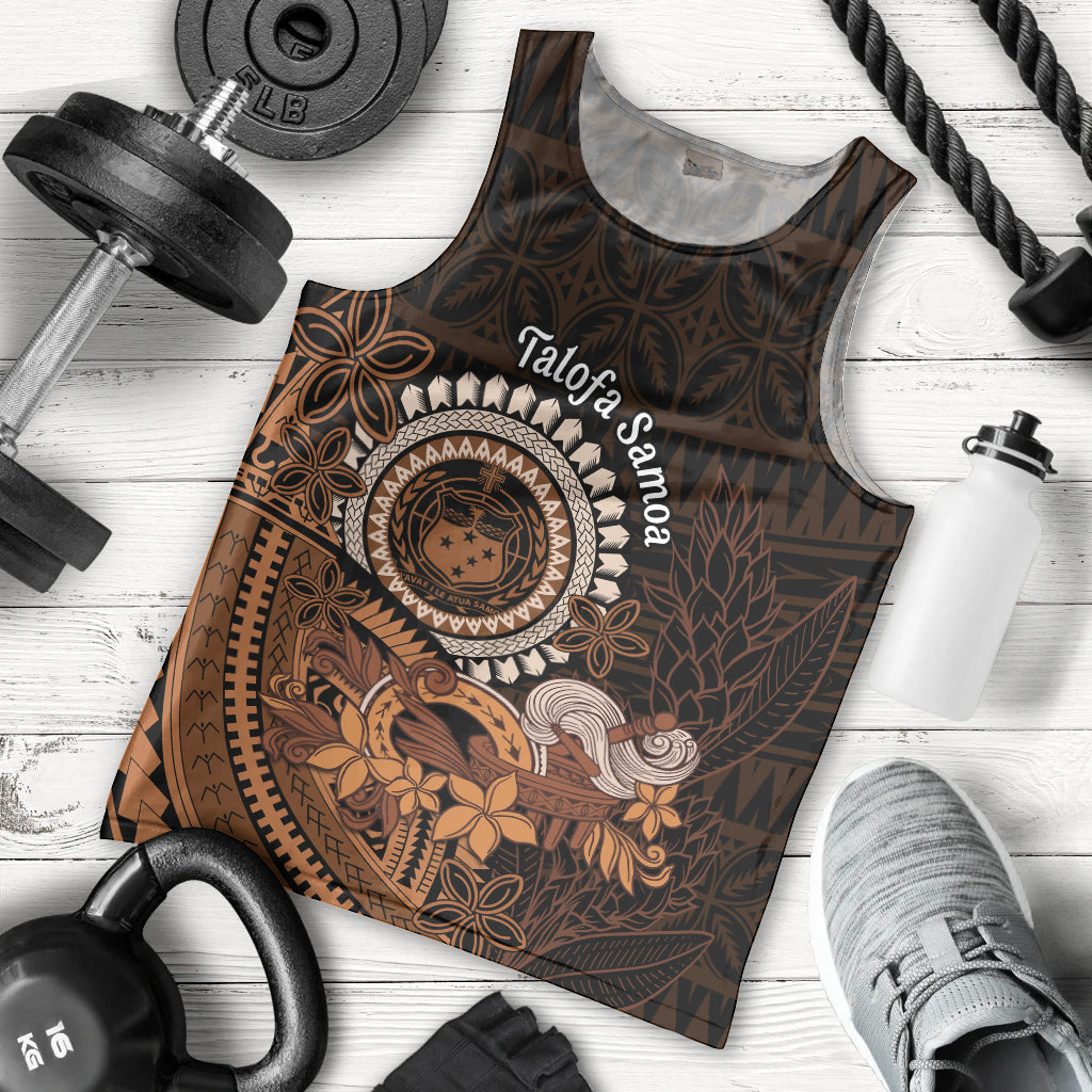 Talofa Samoa Men Tank Top Samoan Kava Bowl Siapo Pattern - Brown LT14 - Polynesian Pride
