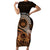 Talofa Samoa Short Sleeve Bodycon Dress Samoan Kava Bowl Siapo Pattern - Brown LT14 Long Dress Brown - Polynesian Pride