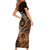 Talofa Samoa Short Sleeve Bodycon Dress Samoan Kava Bowl Siapo Pattern - Brown LT14 - Polynesian Pride