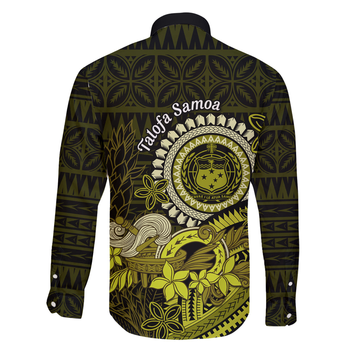 Lime Green Talofa Samoa Family Matching Off Shoulder Short Dress and Hawaiian Shirt Samoan Kava Bowl Siapo Pattern LT14 - Polynesian Pride