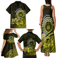 Lime Green Talofa Samoa Family Matching Tank Maxi Dress and Hawaiian Shirt Samoan Kava Bowl Siapo Pattern LT14 - Polynesian Pride