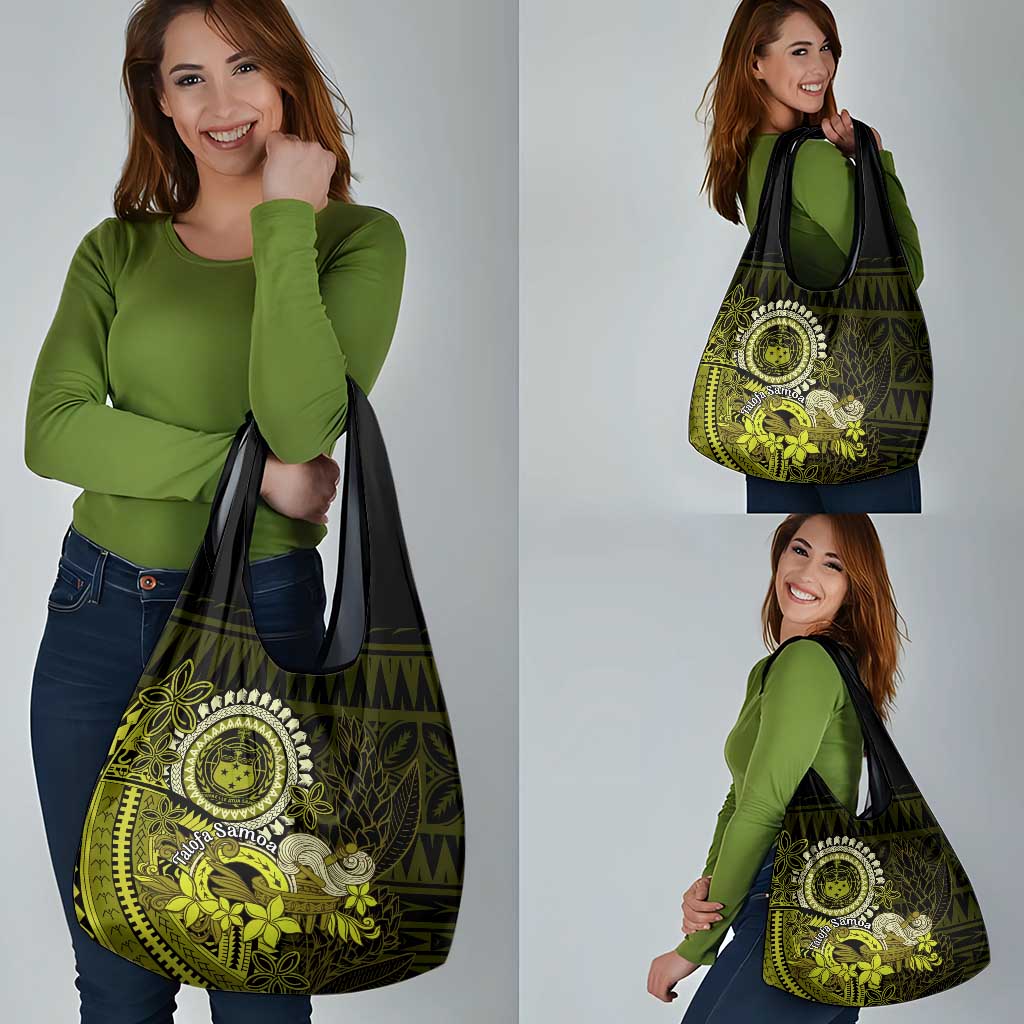 Lime Green Talofa Samoa Grocery Bag Samoan Kava Bowl Siapo Pattern