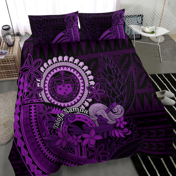 Purple Talofa Samoa Bedding Set Samoan Kava Bowl Siapo Pattern LT14