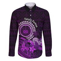 Purple Talofa Samoa Family Matching Short Sleeve Bodycon Dress and Hawaiian Shirt Samoan Kava Bowl Siapo Pattern LT14 Dad's Shirt - Long Sleeve Purple - Polynesian Pride