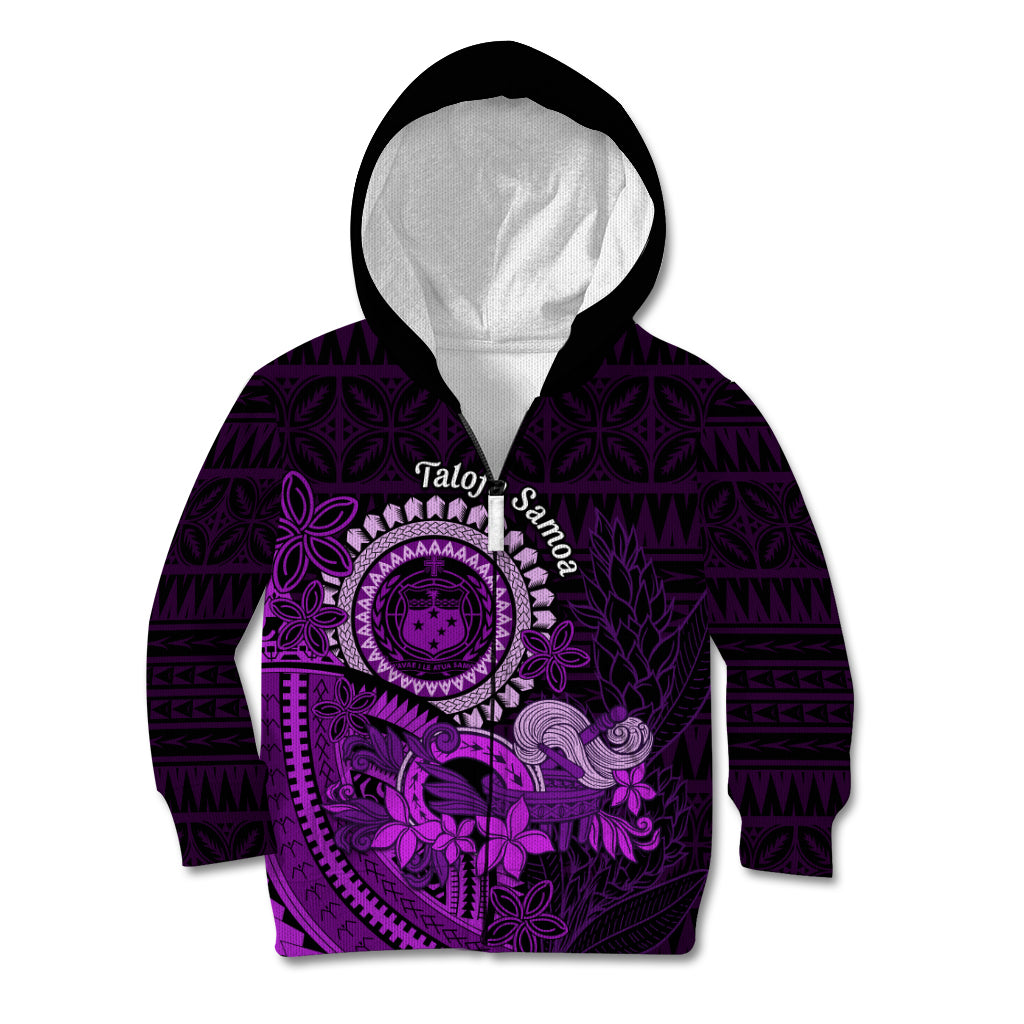 Purple Talofa Samoa Kid Hoodie Samoan Kava Bowl Siapo Pattern LT14 Zip Hoodie Purple - Polynesian Pride