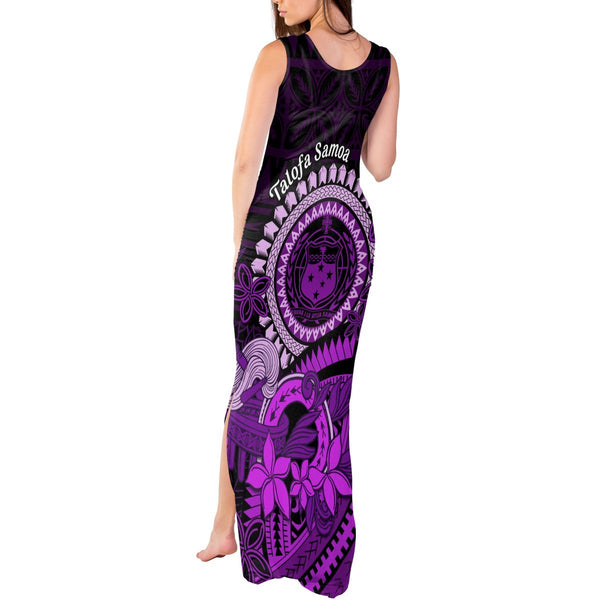 Purple Talofa Samoa Tank Maxi Dress Samoan Kava Bowl Siapo Pattern LT14