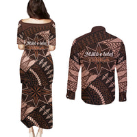Malo e lelei Tonga Couples Matching Puletasi Dress and Long Sleeve Button Shirt Tongan Ngatu Pattern Vintage Vibes LT14 - Polynesian Pride