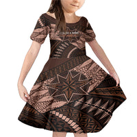 Malo e lelei Tonga Family Matching Mermaid Dress and Hawaiian Shirt Tongan Ngatu Pattern Vintage Vibes LT14 Daughter's Dress Brown - Polynesian Pride