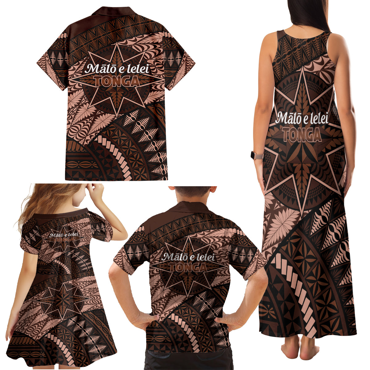 Malo e lelei Tonga Family Matching Tank Maxi Dress and Hawaiian Shirt Tongan Ngatu Pattern Vintage Vibes LT14 - Polynesian Pride