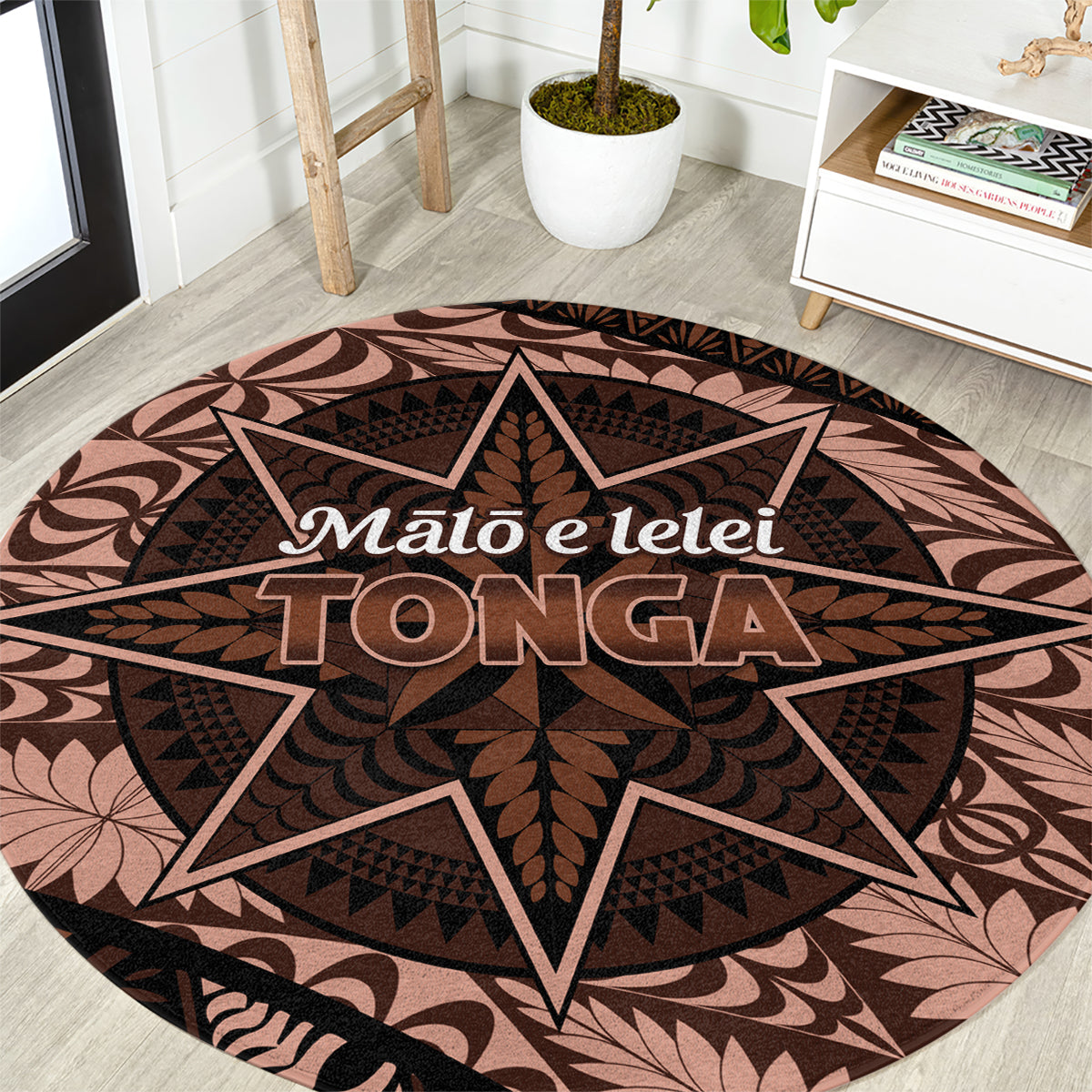 Malo e lelei Tonga Round Carpet Tongan Ngatu Pattern Vintage Vibes LT14 Brown - Polynesian Pride