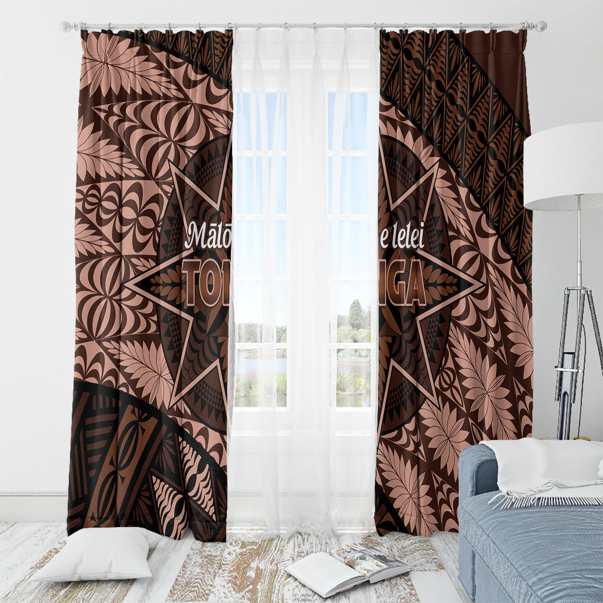 Malo e lelei Tonga Window Curtain Tongan Ngatu Pattern Vintage Vibes LT14 - Polynesian Pride