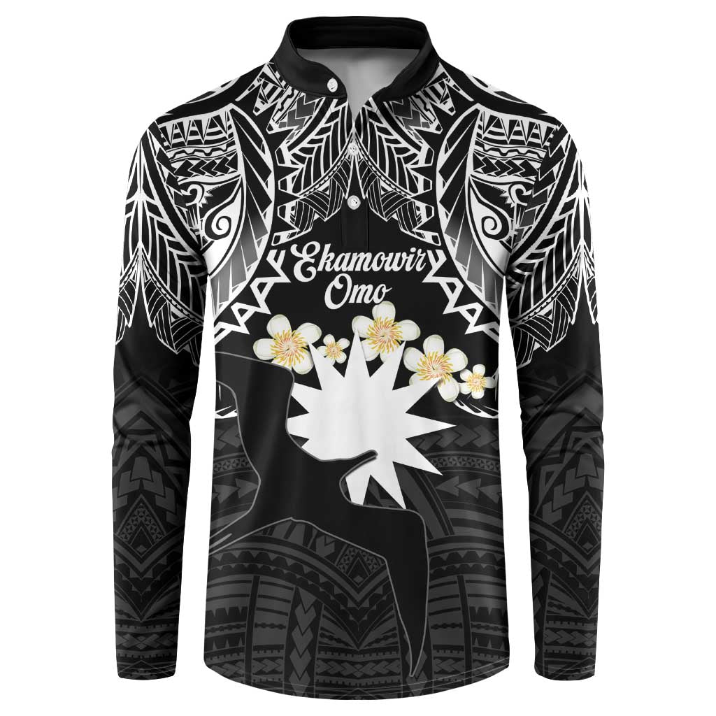 Ekamowir Omo Nauru Button Sweatshirt Naoero Twelve-pointed Star Polynesian Tattoo LT14 Black - Polynesian Pride
